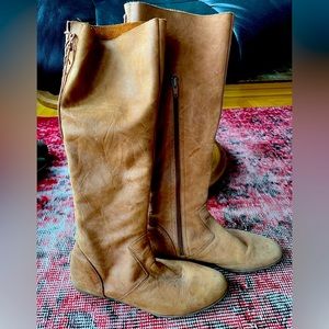 Brown leather boots made in Spain lace up the back size 39